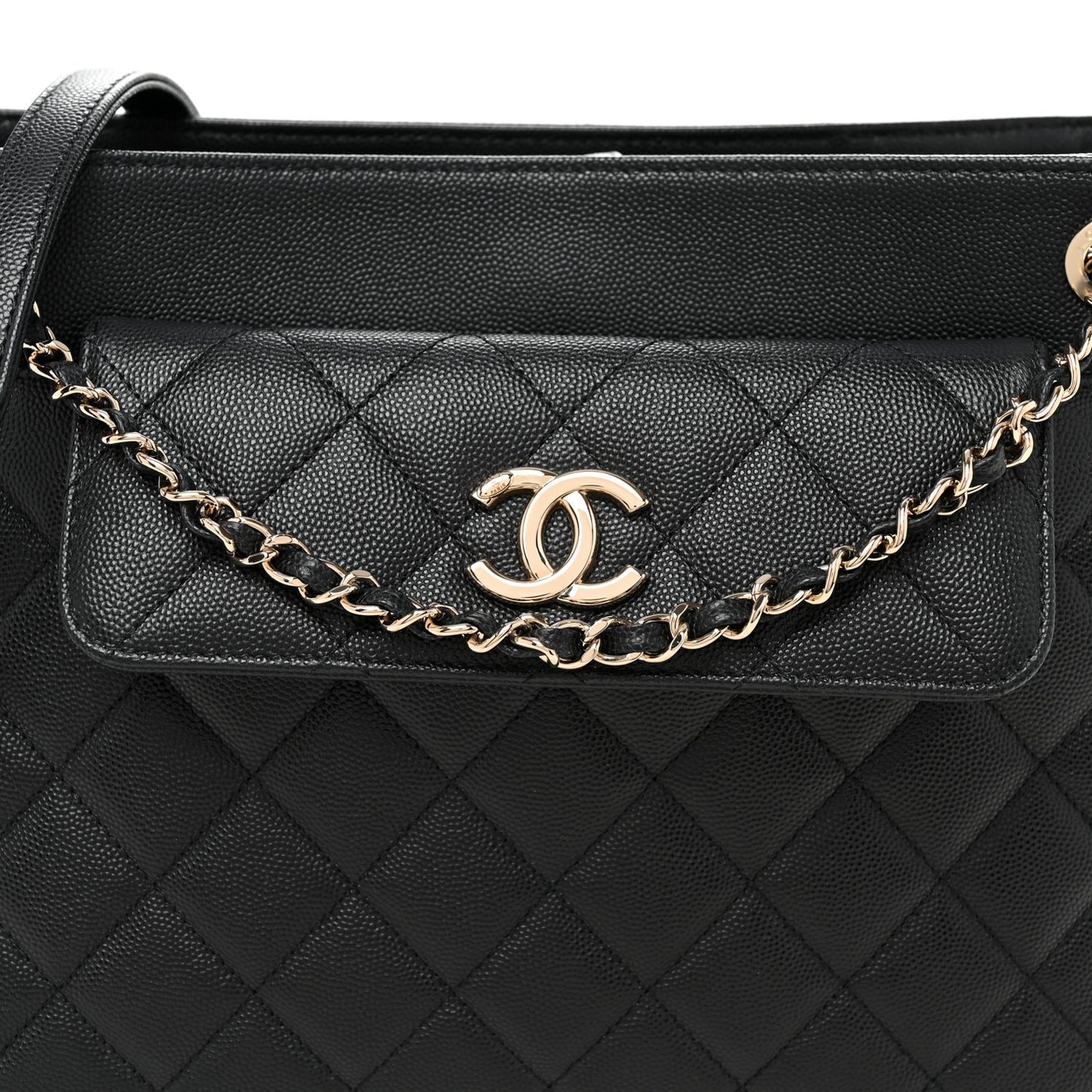 Caviar Quilted In Out Flap Shopping Tote Black