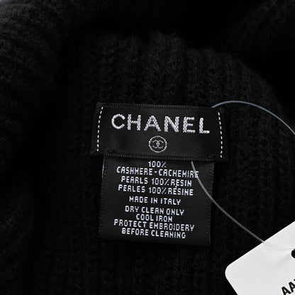 Chanel Cashmere Logo Beanie Hat Black White 4 of 4