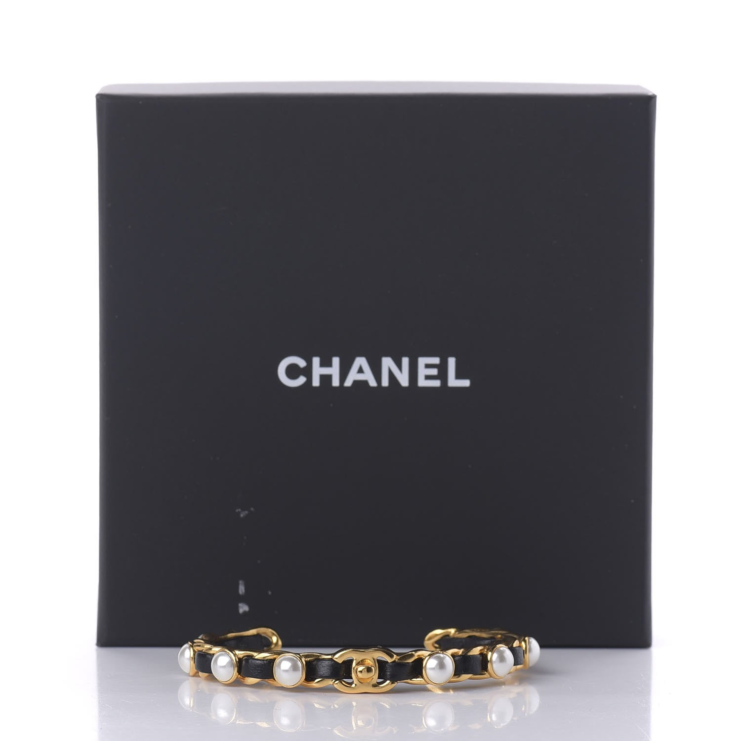 Chanel Lambskin Pearl CC Cuff Bracelet Black Gold 5 of 5