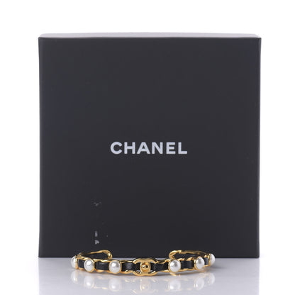Chanel Lambskin Pearl CC Cuff Bracelet Black Gold 5 of 5