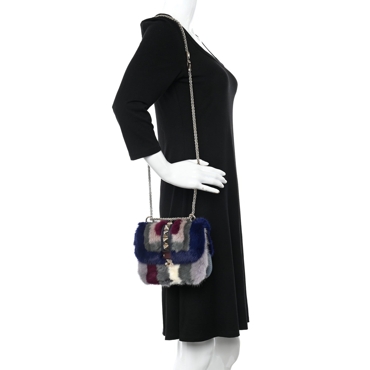 Valentino Garavani Mink Fur Colorblock Small Glam Lock Rockstud Flap Multicolor 2 of 9