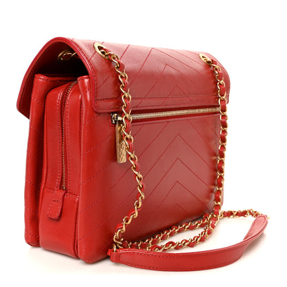 Chanel Lambskin Chevron Stitched Envelope Flap Bag Red 3 of 13
