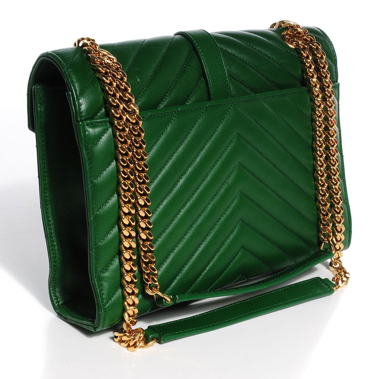 Saint Laurent Lambskin Matelasse Chevron Medium Monogram Satchel Green 3 of 9