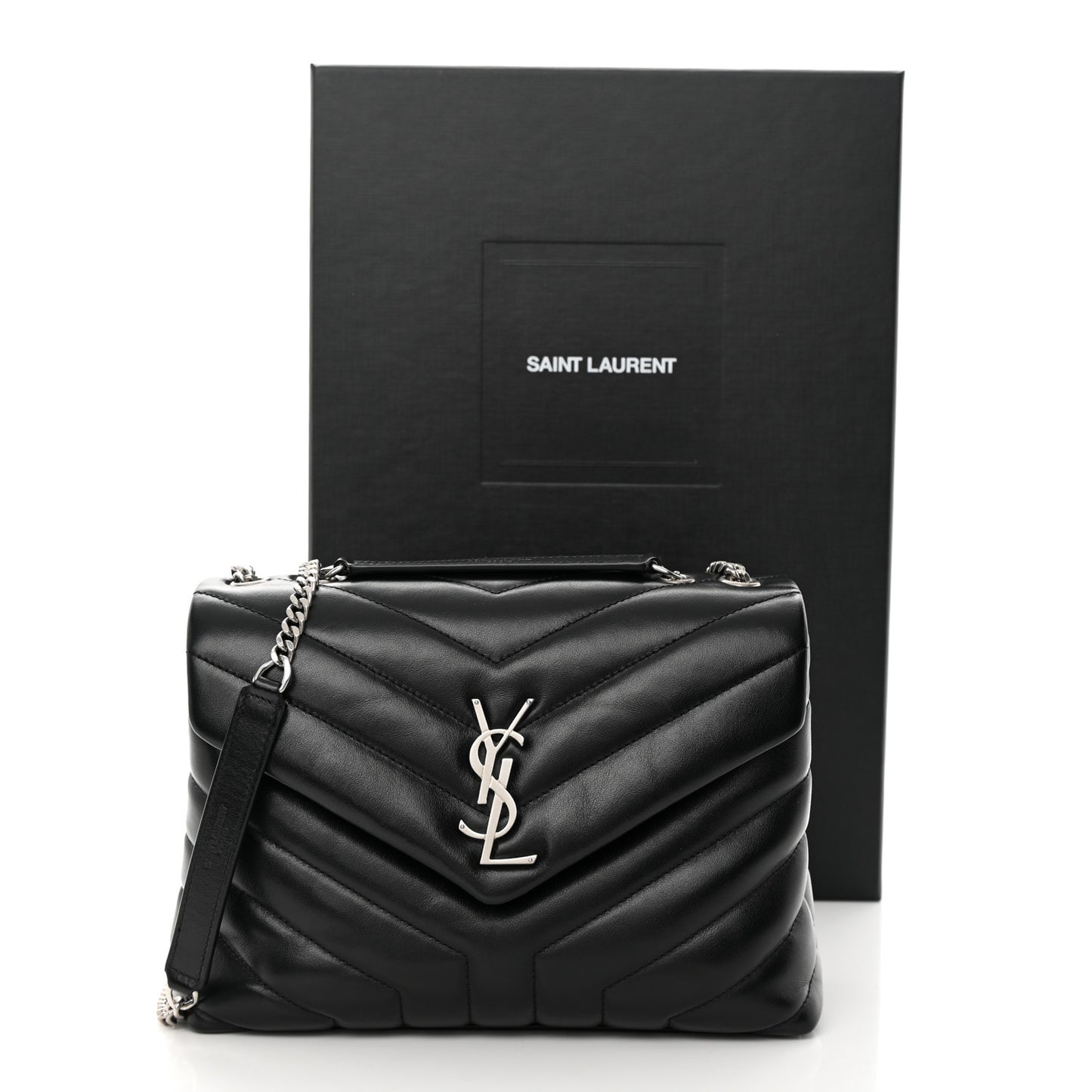 Calfskin Y Quilted Monogram Small Loulou Chain Satchel Black