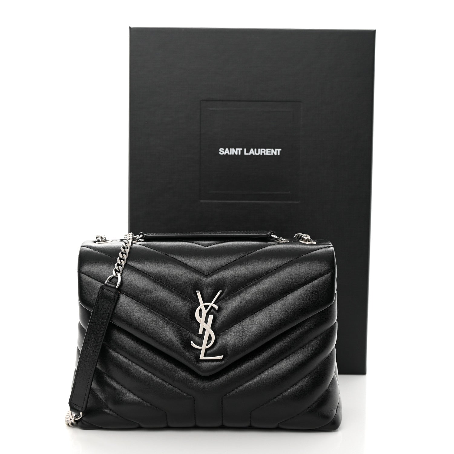 Saint Laurent Calfskin Y Quilted Monogram Small Loulou Chain Satchel Black 13 of 13