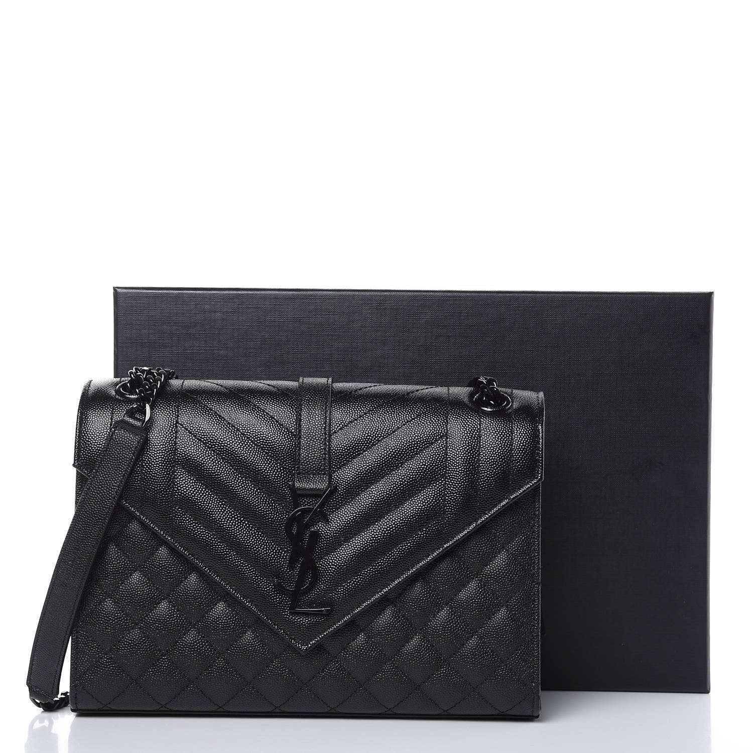 Saint Laurent Grain De Poudre Textured Mixed Matelasse Triquilt Medium Monogram Satchel Black 10 of 10