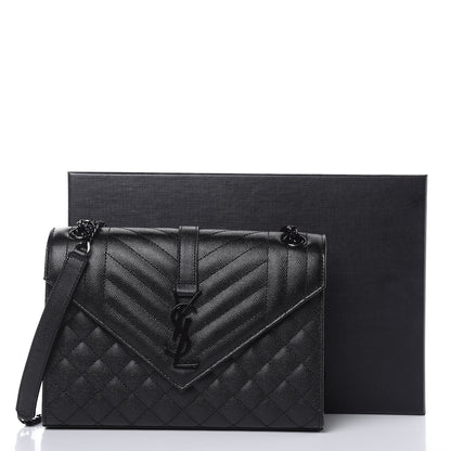 Saint Laurent Grain De Poudre Textured Mixed Matelasse Triquilt Medium Monogram Satchel Black 10 of 10