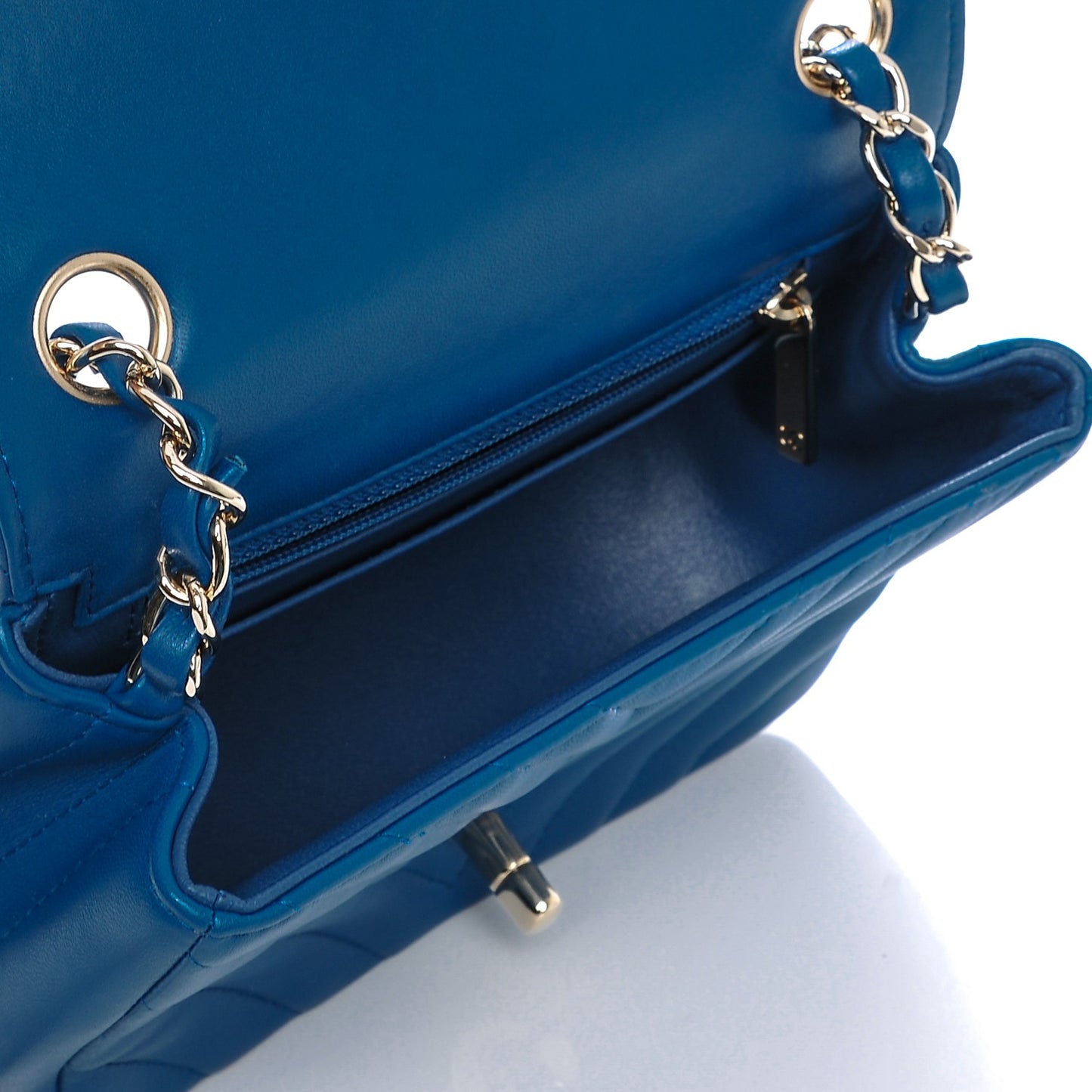 Lambskin Chevron Quilted Mini Square Flap Blue