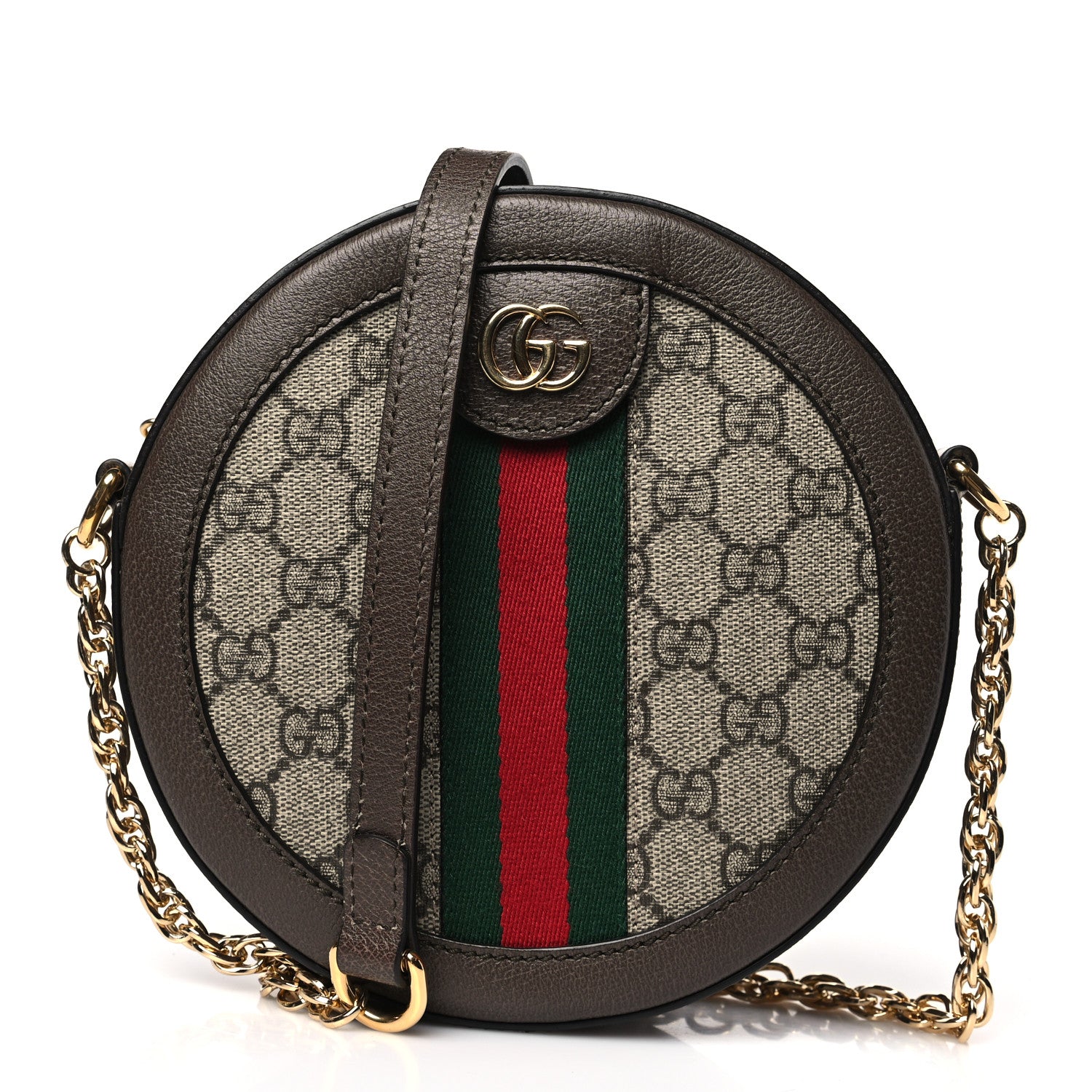 Gucci GG Supreme Monogram Web Mini Ophidia Round Shoulder Bag Brown 1 of 9