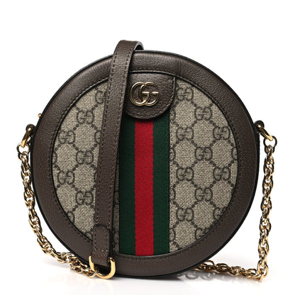 Gucci GG Supreme Monogram Web Mini Ophidia Round Shoulder Bag Brown 1 of 9