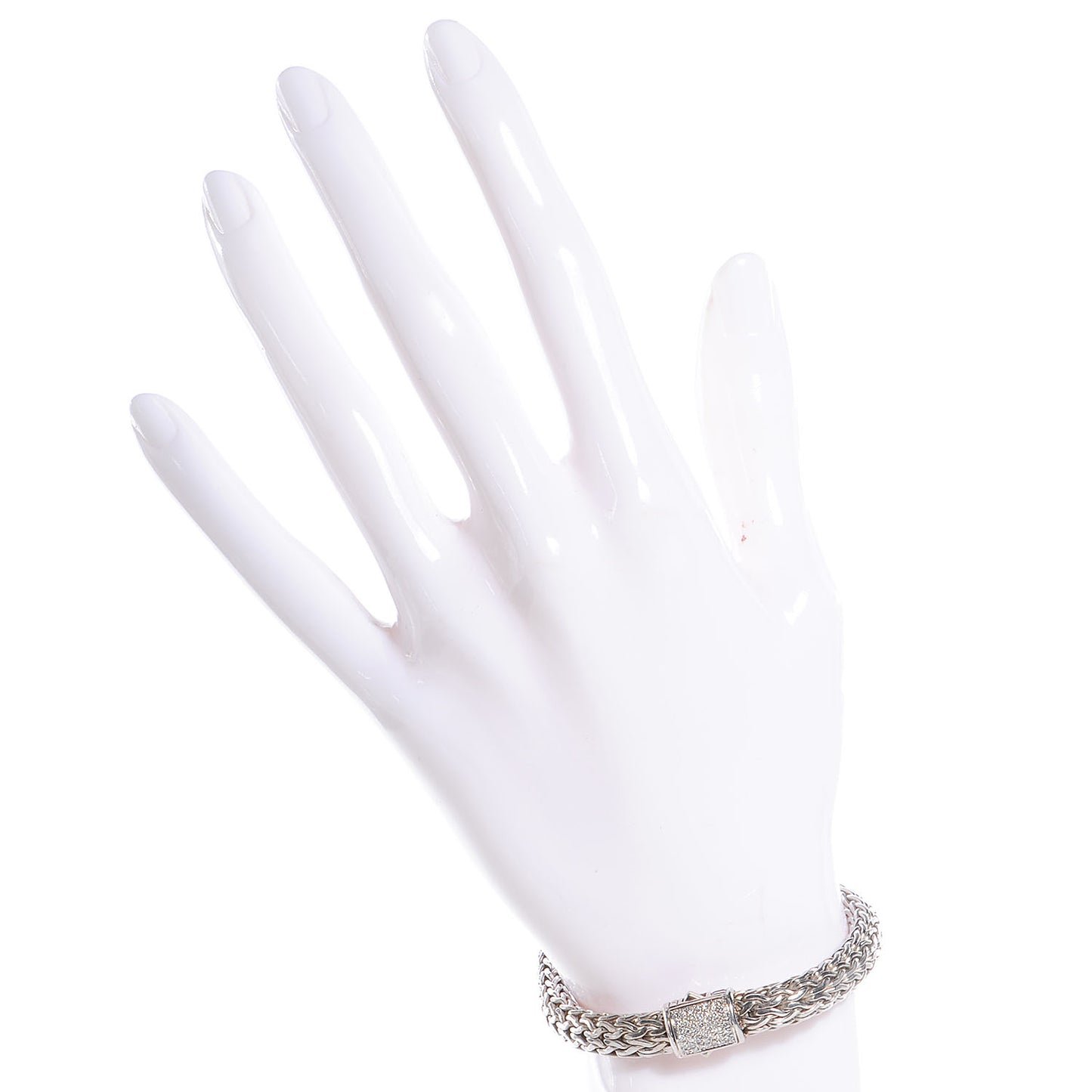 Sterling Silver Pave Diamonds Medium Classic Chain Clasp Bracelet