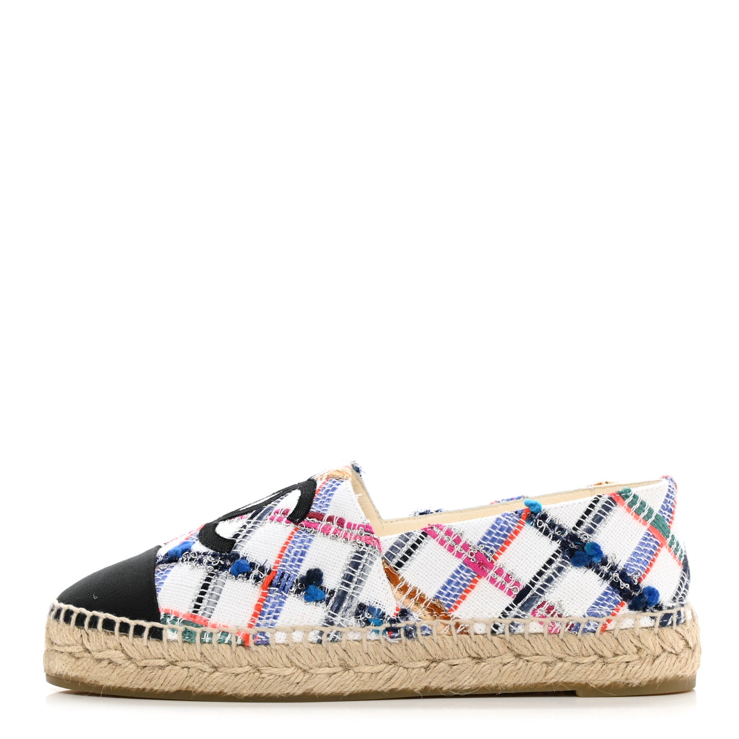 Tweed Grosgrain CC Espadrilles 37 White Blue Pink Green Black