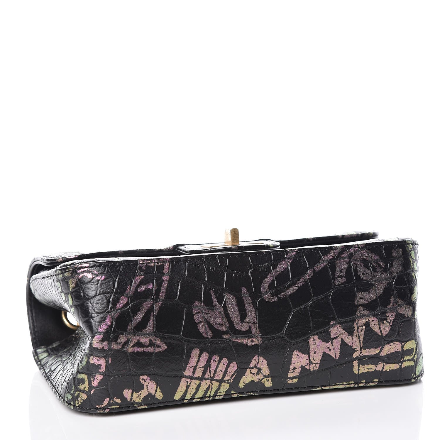 Chanel Calfskin Crocodile Embossed Graffiti 2.55 Mini Cocodile Reissue Flap Black Pink 4 of 10