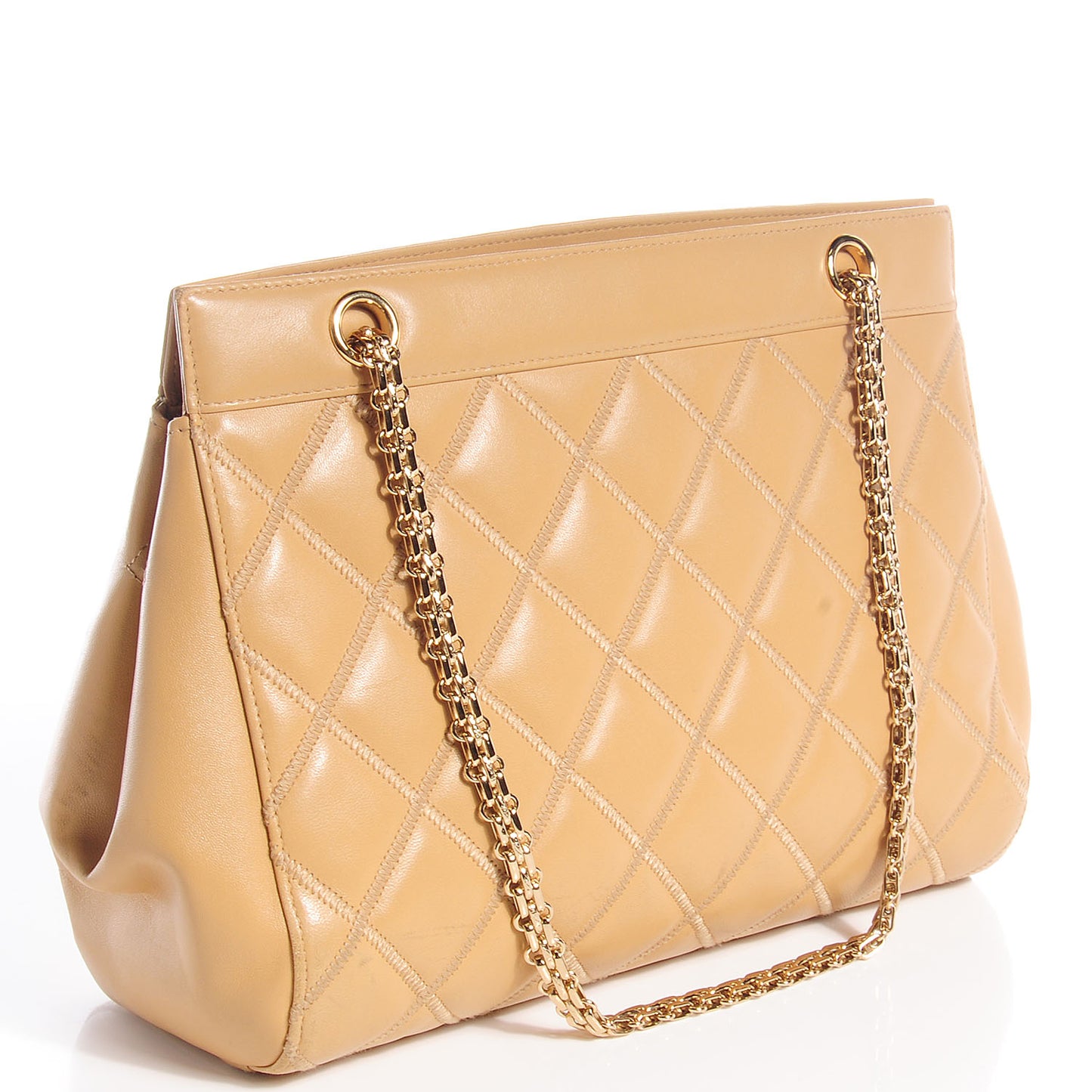 Lambskin Quilted CC Shoulder Bag Beige