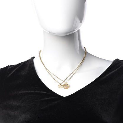 Chanel Resin Crystal CC Necklace Light Gold Pink Green 2 of 7