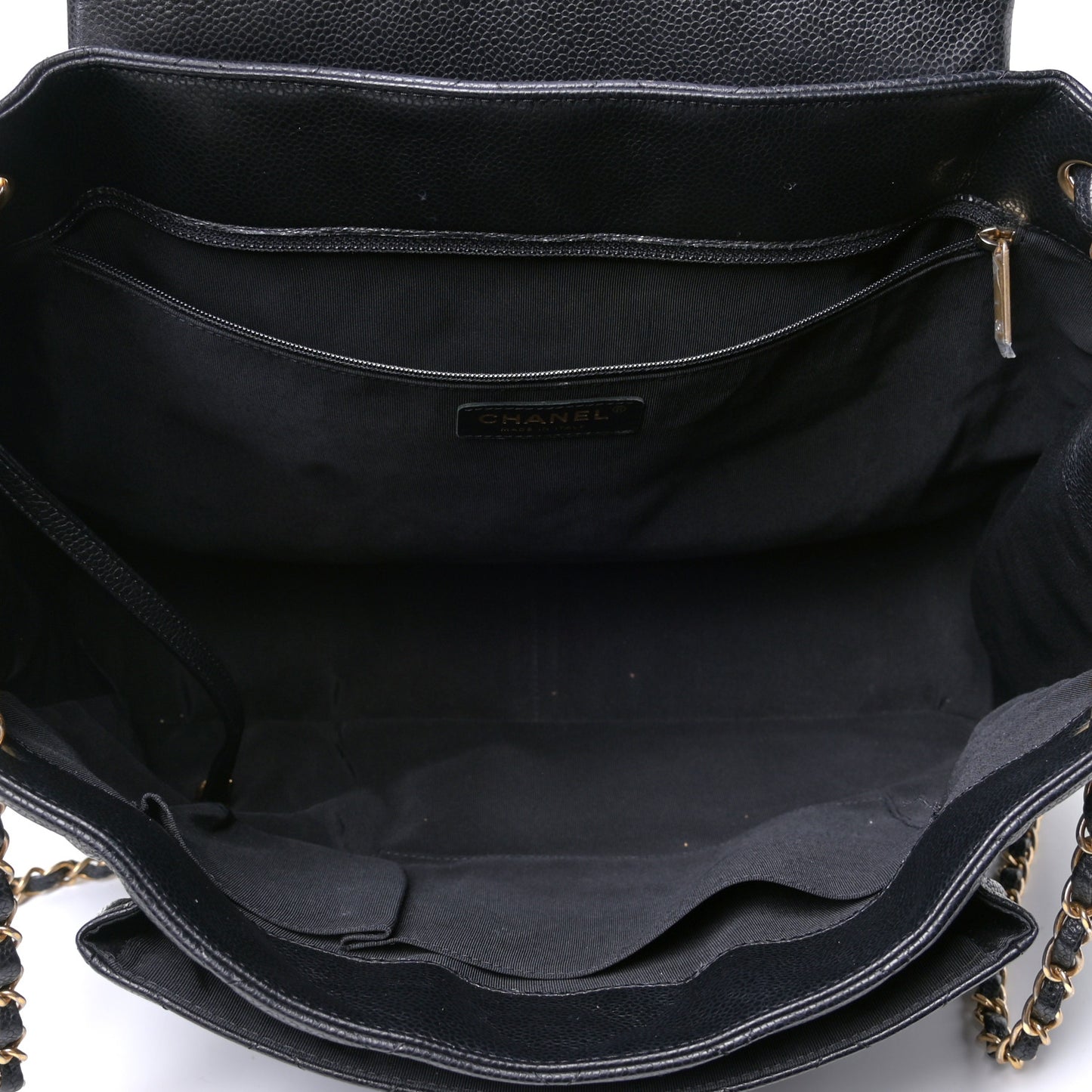Caviar Quilted Flap Tote Black