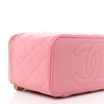 Chanel Lambskin Quilted Small Top Handle Vanity Case With Chain Dark Pink 9 of 14