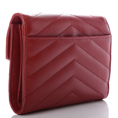 Saint Laurent Grain De Poudre Matelasse Chevron Monogram Compact Tri Fold Wallet Red 3 of 7