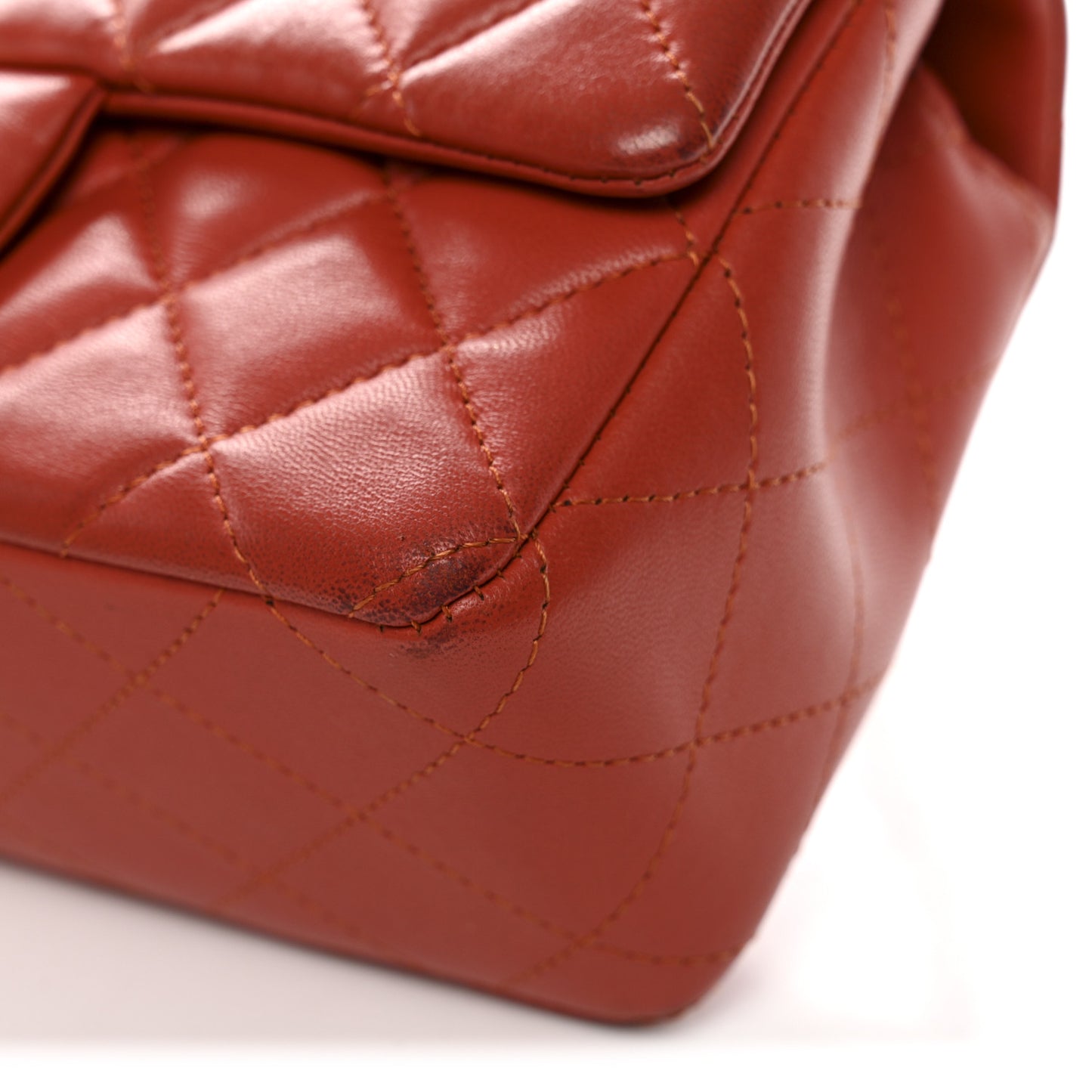 Lambskin Quilted Mini Rectangular Flap Orange