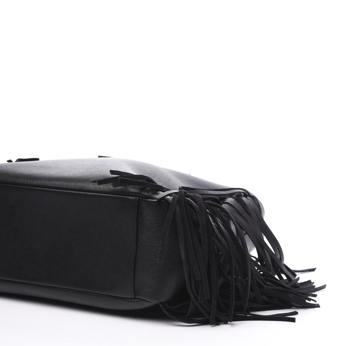 Calfskin Fringe Monogram Shopping Tote Black