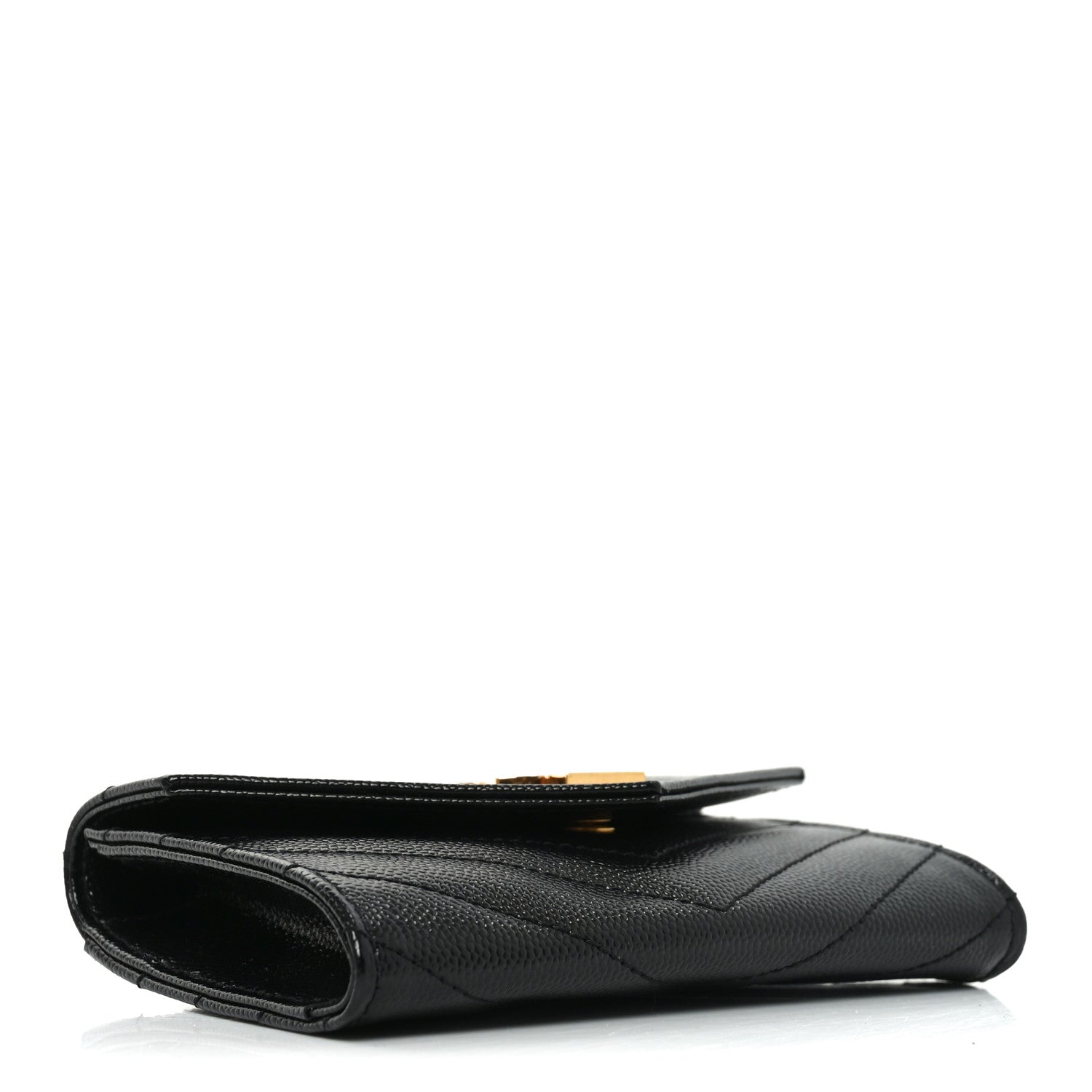 Saint Laurent Grain De Poudre Matelasse Chevron Small Monogram Envelope Wallet Black 4 of 8