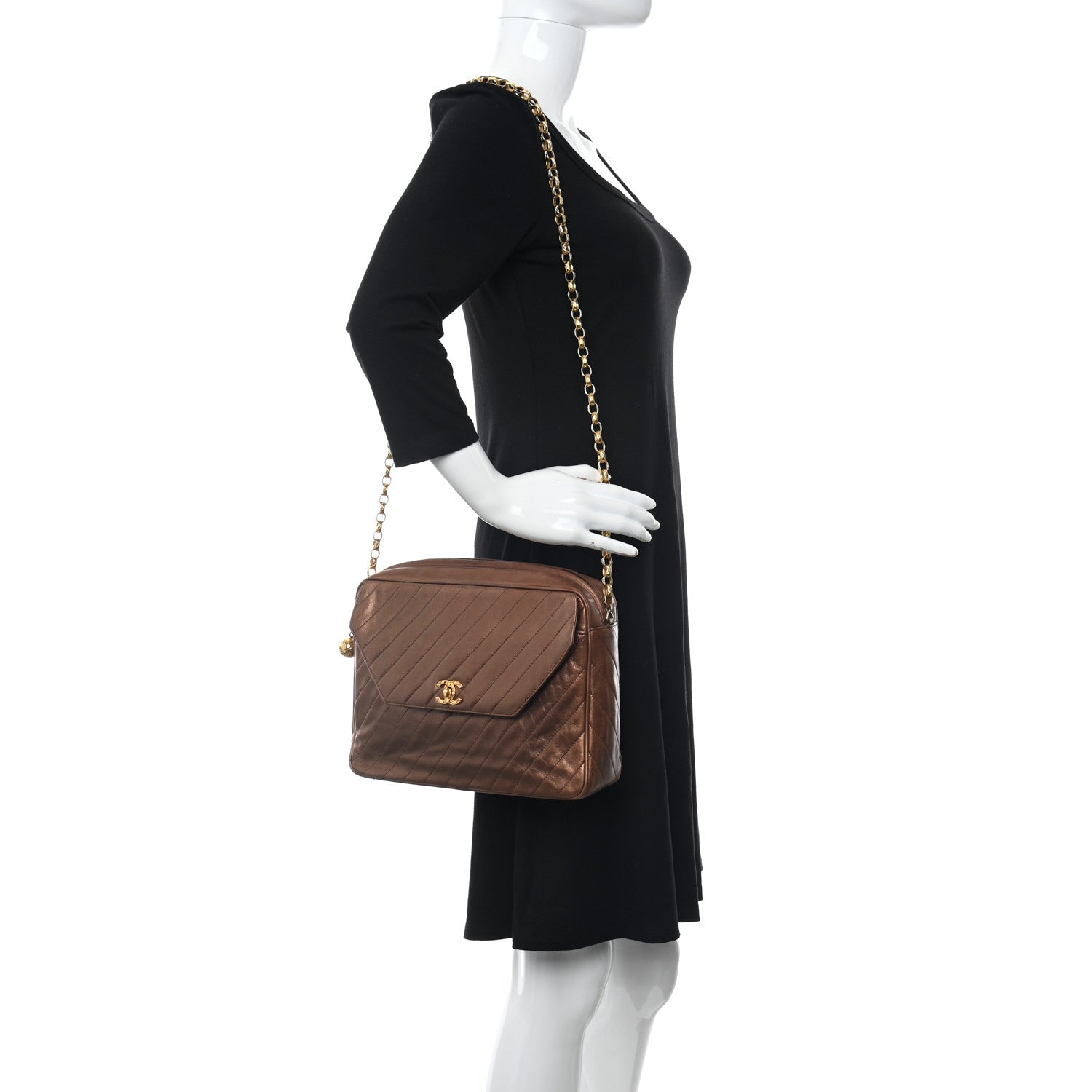 Chanel Metallic Lambskin Diagonal Quilted Tassel Camera Bag Bronze 2 of 16