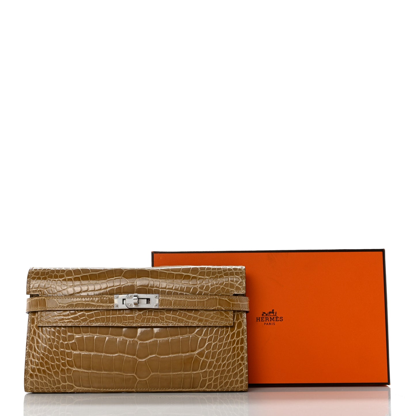 Shiny Alligator Kelly Longue Wallet Beige Sable