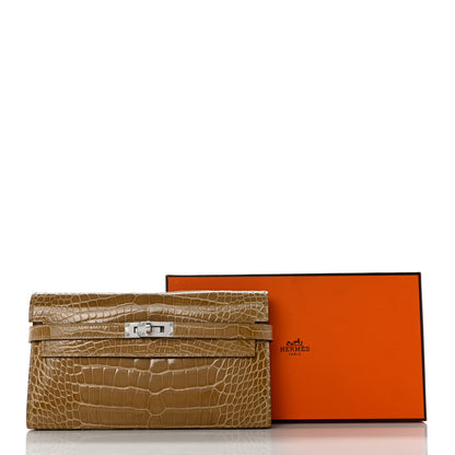 Hermes Shiny Alligator Kelly Longue Wallet Beige Sable 8 of 8