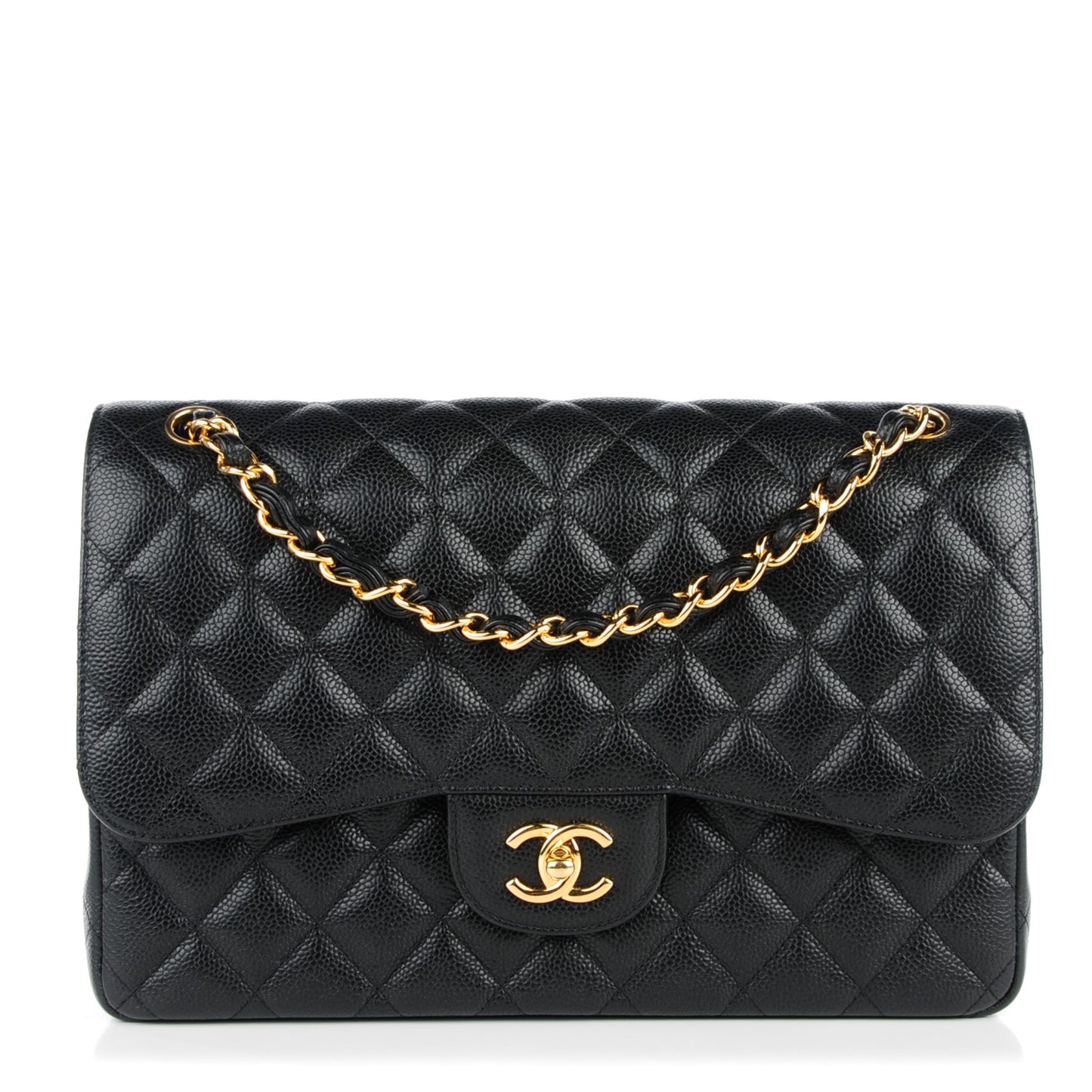 Caviar Quilted Jumbo Double Flap Black