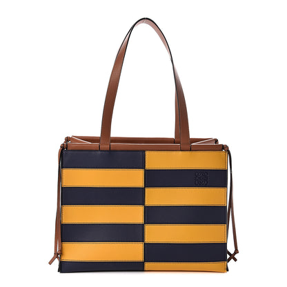 Loewe Calfskin Cushion Stripe Tote Navy Yellow 1 of 9
