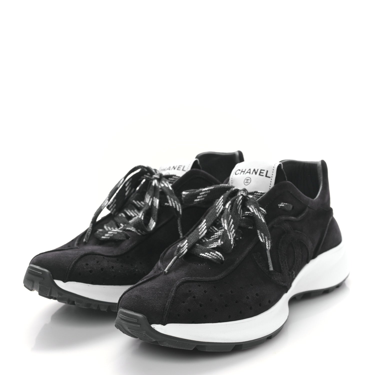 Chanel Suede Goatskin CC Sneakers 39.5 Black 3 of 8