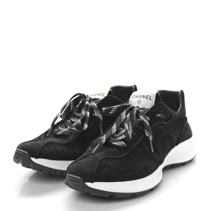 Chanel Suede Goatskin CC Sneakers 39.5 Black 3 of 8