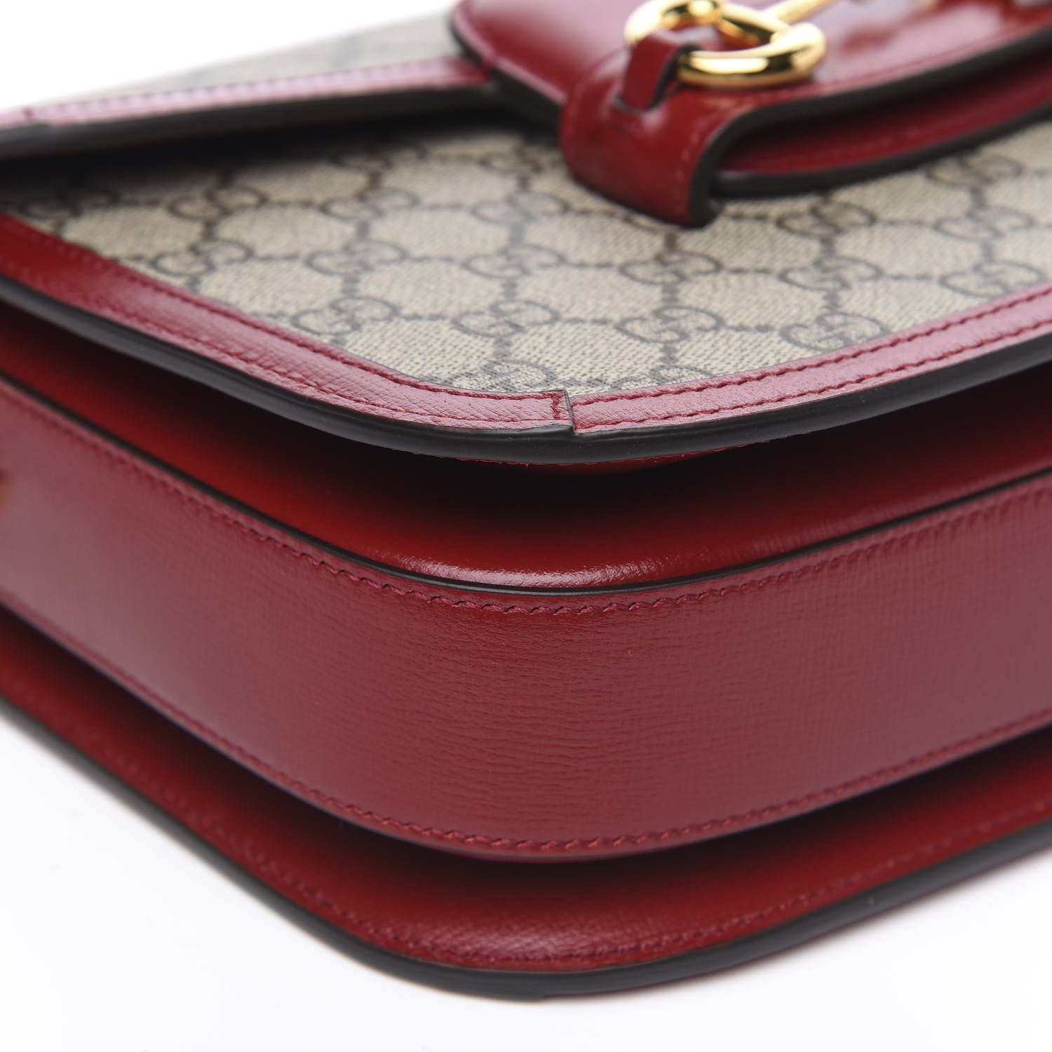 Gucci GG Supreme Monogram Azalea Calfskin Horsebit 1955 Shoulder Bag Beige Ebony New Cherry Red 8 of 10