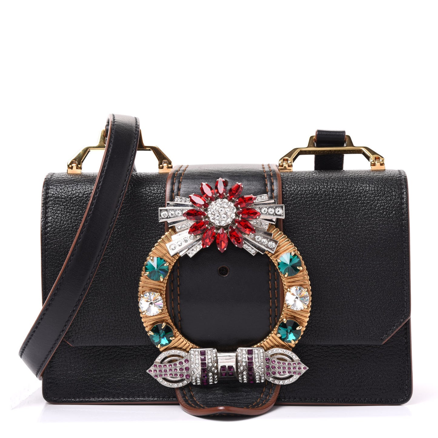 Goatskin Madras Soft Calf Crystal Embellished Shoulder Bag Black