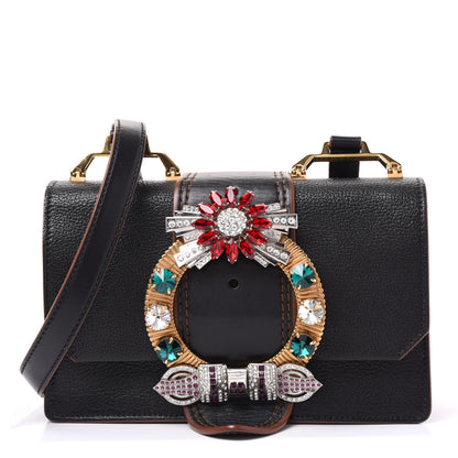 Miu Miu Goatskin Madras Soft Calf Crystal Embellished Shoulder Bag Black 1 of 9