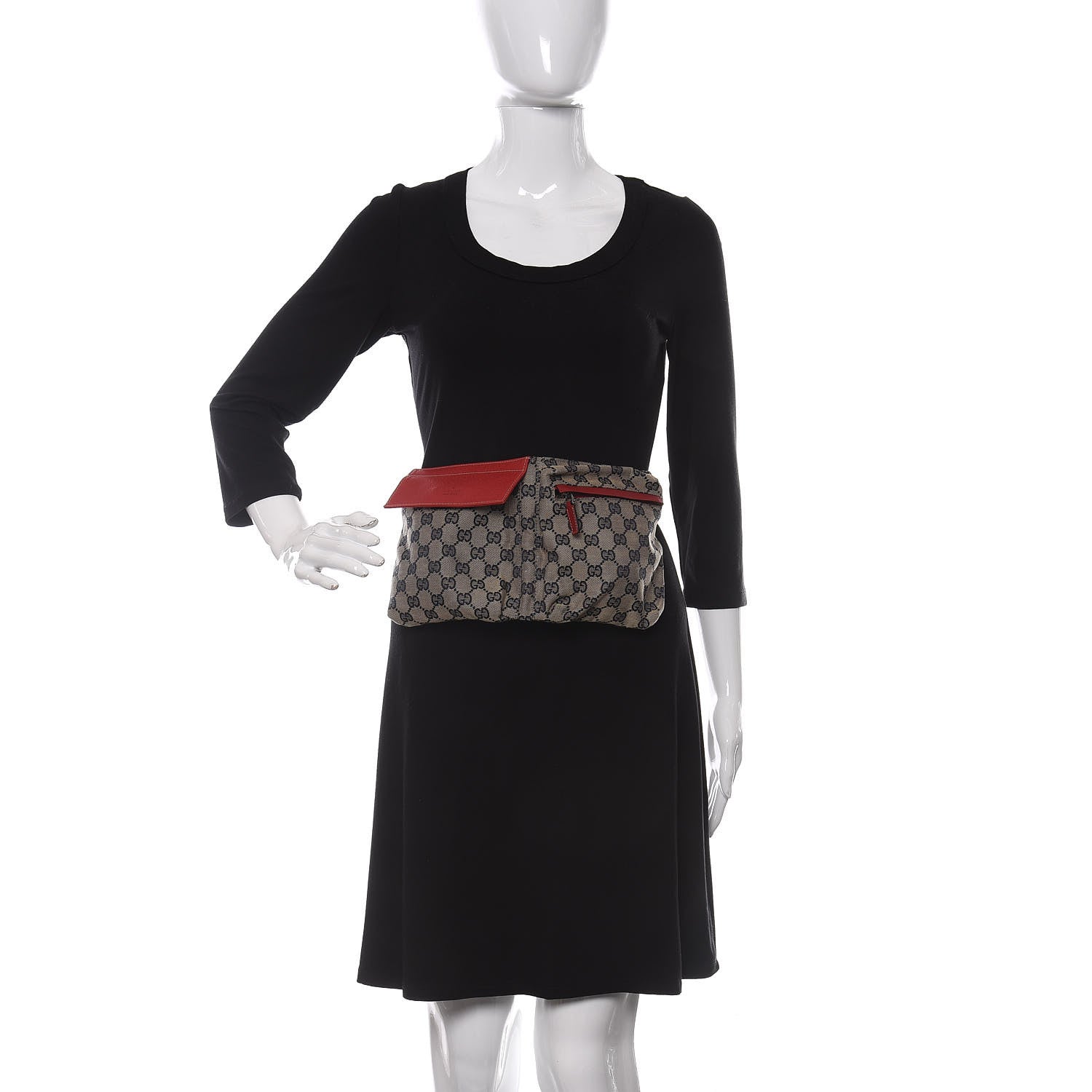 Gucci GG Monogram Web Double Pocket Belt Bag Navy Red 3 of 10