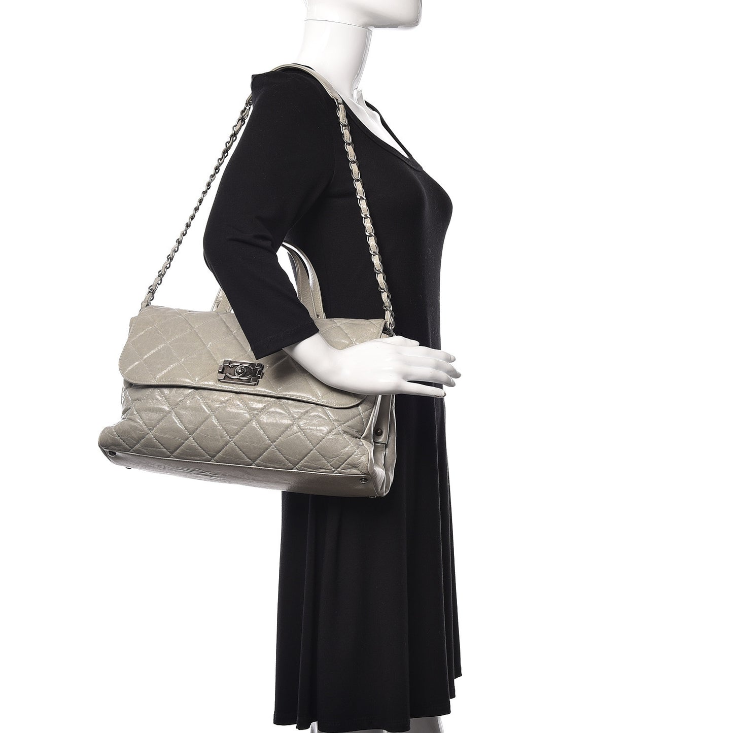 Glazed Calfskin Boy Satchel Flap Light Grey