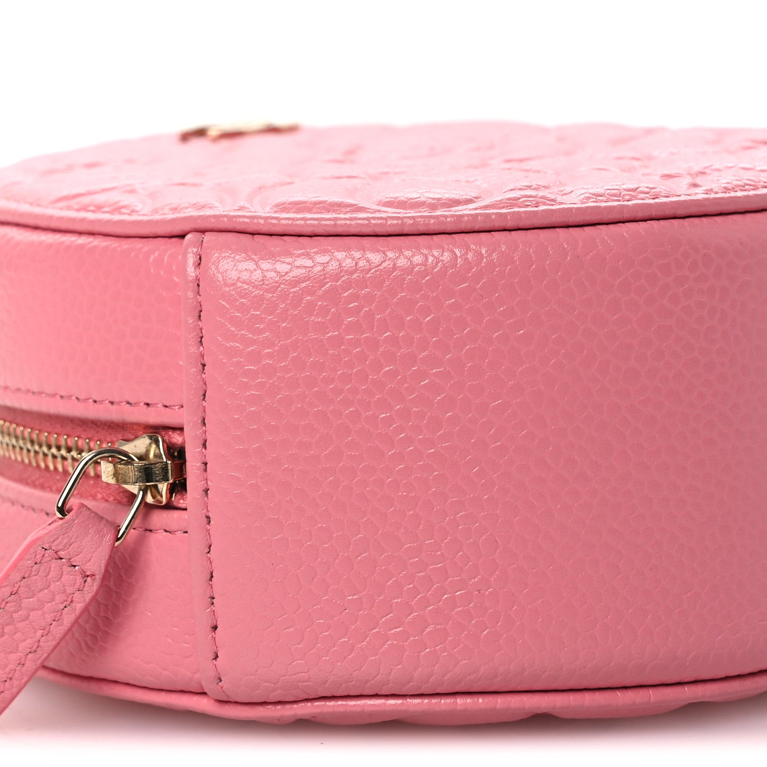 Chanel Caviar Camellia Embossed Round Clutch With Chain Pink 9 of 12