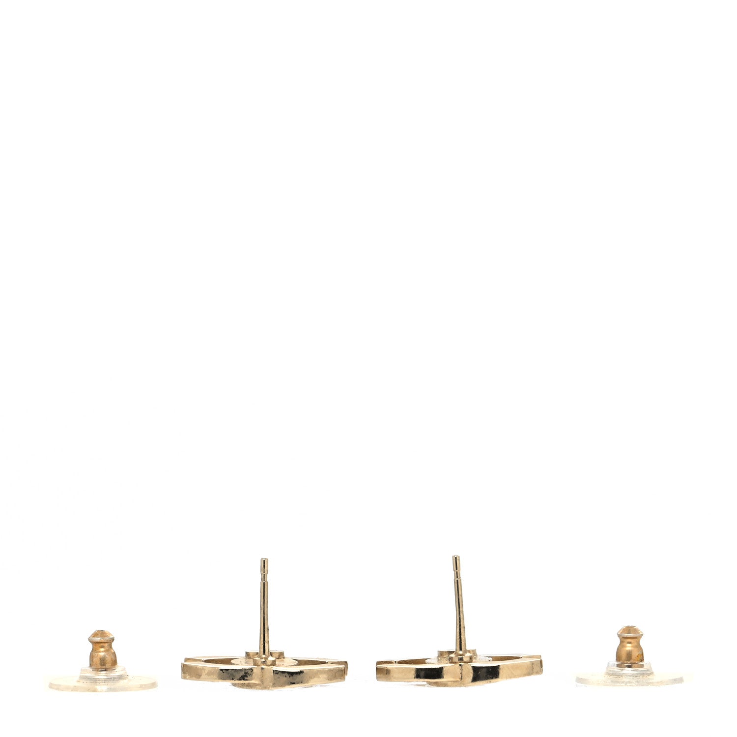 Chanel Crystal Metal CC Paris Button Stud Earrings Gold 3 of 4
