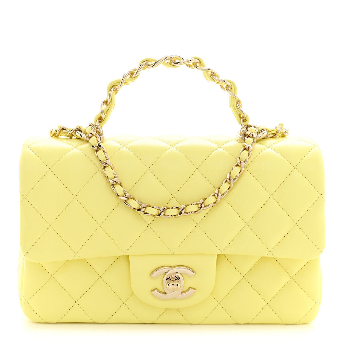 Lambskin Quilted Mini Chain Top Handle Rectangular Flap Light Yellow