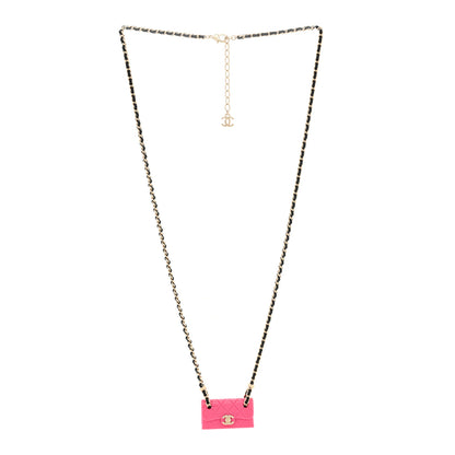 Chanel Metal Resin Lambskin Flap Bag Long Necklace Golden Pink Black 3 of 5