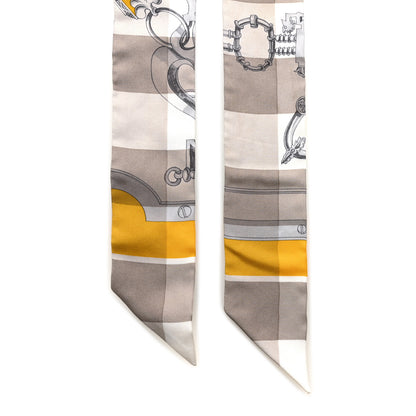 Hermes Silk Mors Et Gourmettes Vichy Twilly Etoupe Jaune Vif White 2 of 5