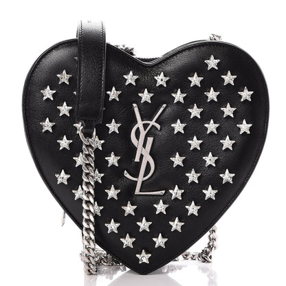 Saint Laurent Calfskin Star Studded Small Monogram Love Shoulder Bag Black 1 of 7