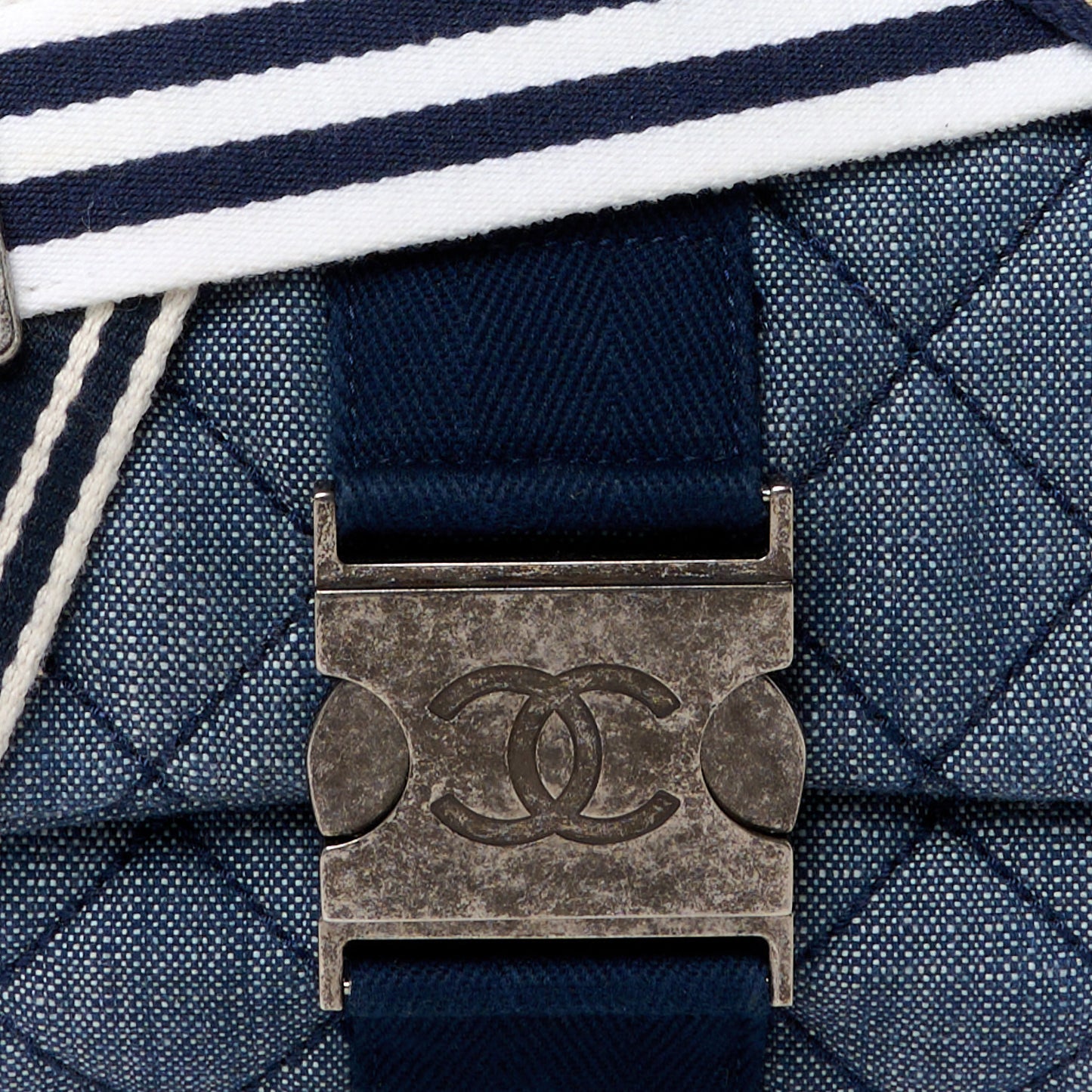 Denim Quilted Airlines Buckle Messenger Bag Blue