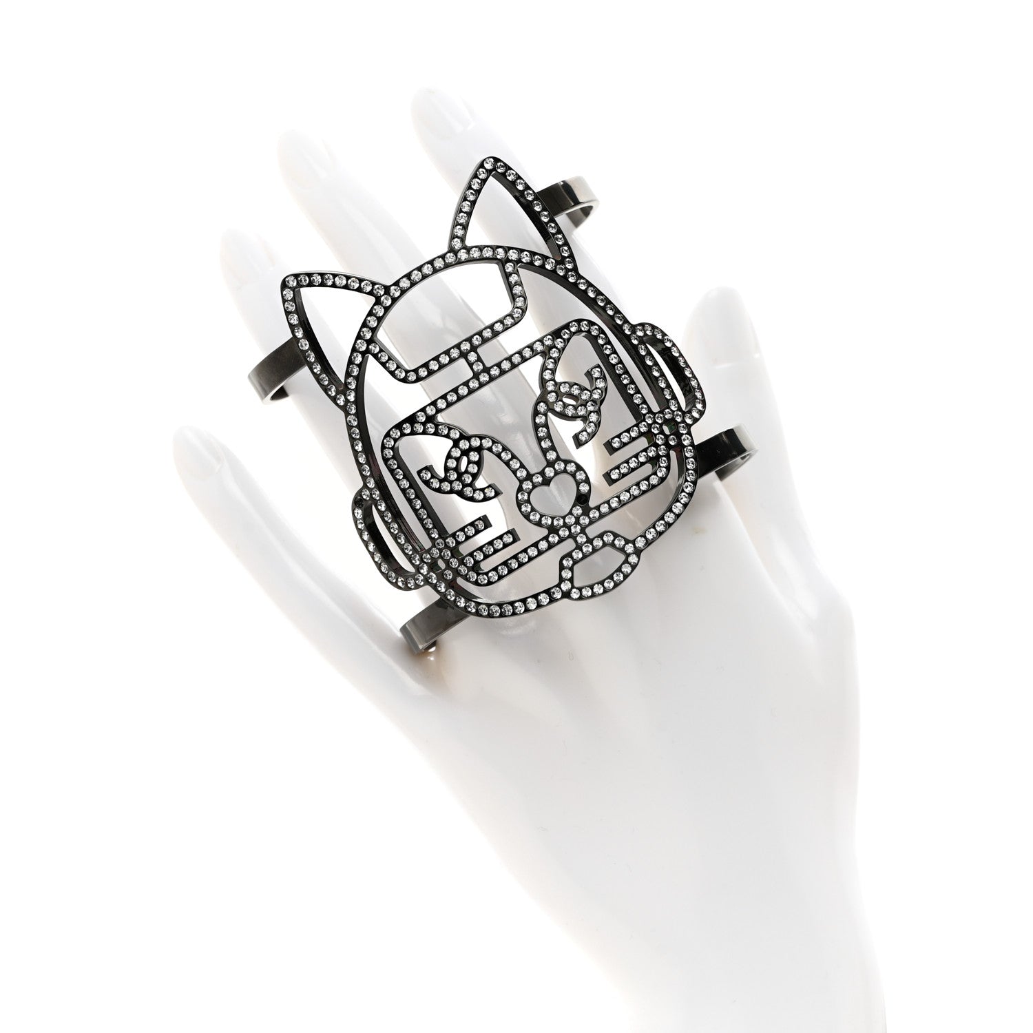 Chanel Strass Crystal CC Emoji Robot Cat Cuff 2 of 5
