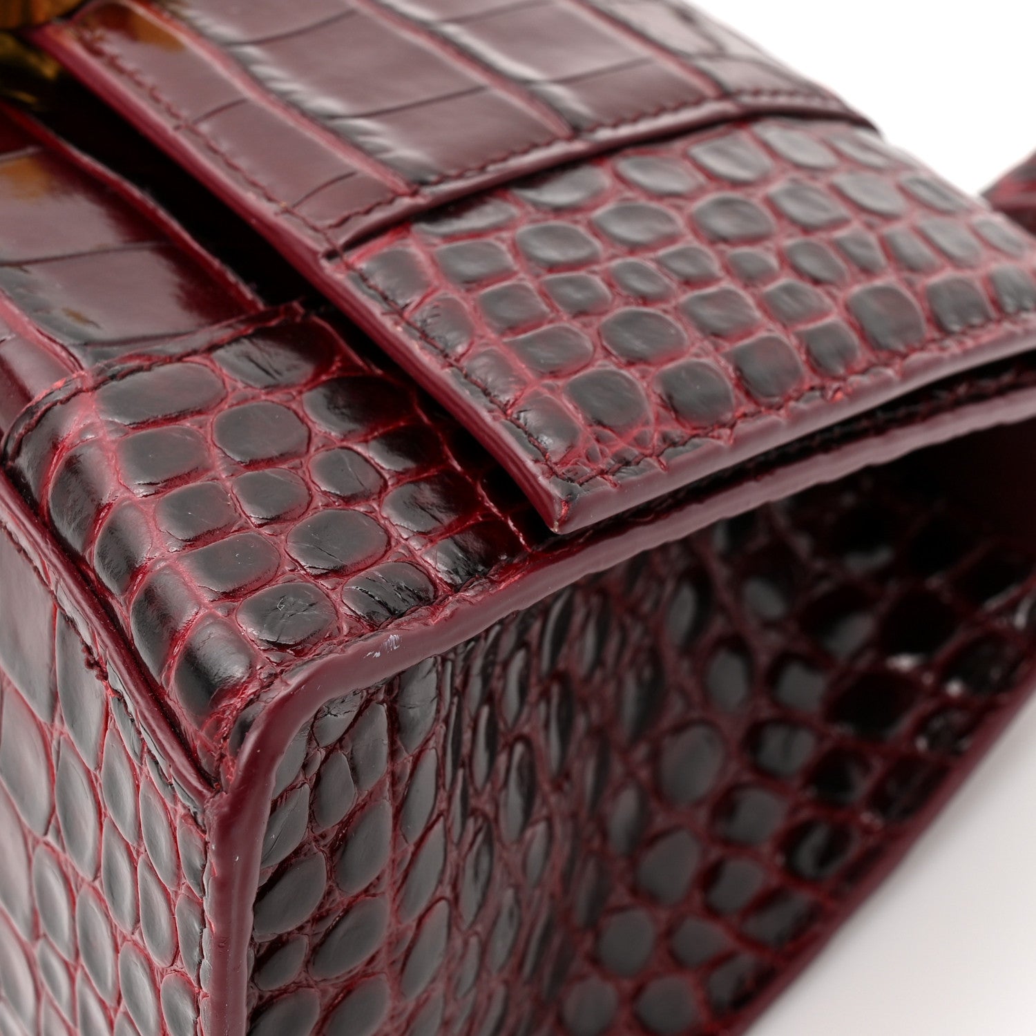 Balenciaga Shiny Calfskin Crocodile Embossed Small Hourglass Top Handle Bag Dark Red 12 of 16