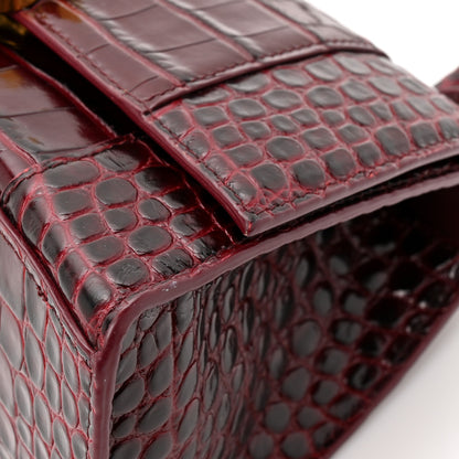 Balenciaga Shiny Calfskin Crocodile Embossed Small Hourglass Top Handle Bag Dark Red 12 of 16