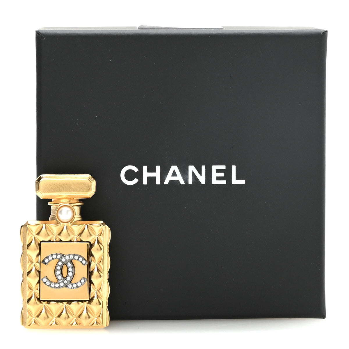 Chanel Enamel Pearl Quilted Perfume Bottle CC Brooch Gold 4 of 4