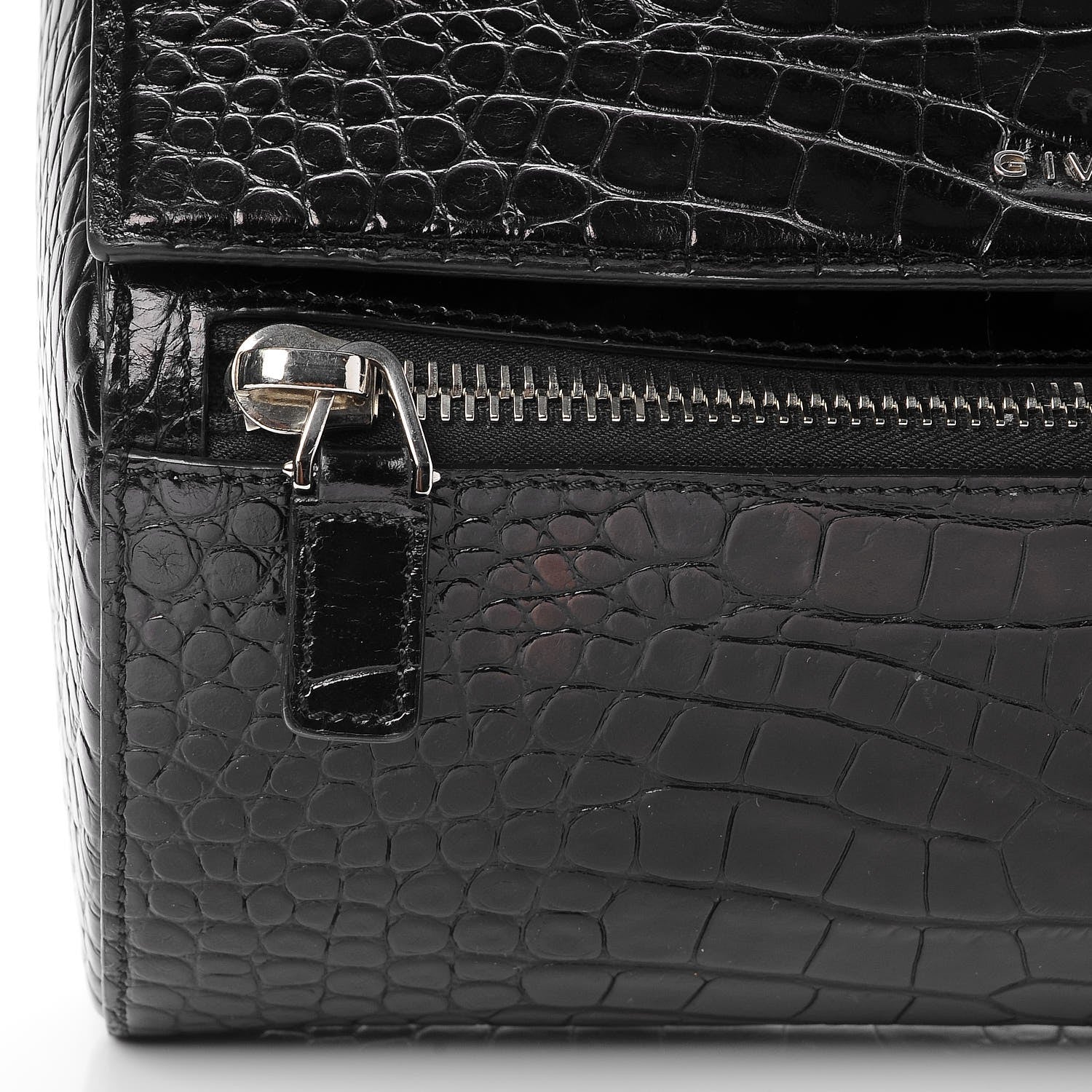 Givenchy Calfskin Crocodile Embossed Medium Pandora Box Crossbody Bag Black 9 of 10