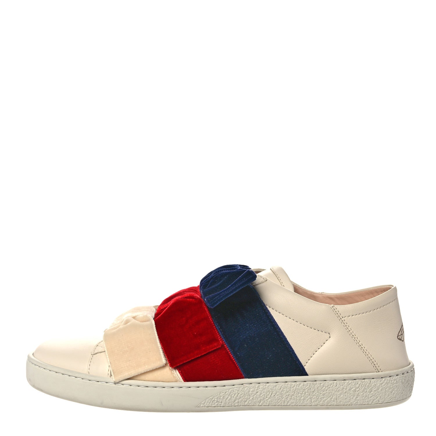 Gucci Calfskin Velvet Womens Bow Ace Sneakers 37.5 White 1 of 8